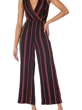 Diane Von Furstenberg Black Jumpsuit with Pink and Orange Stripes